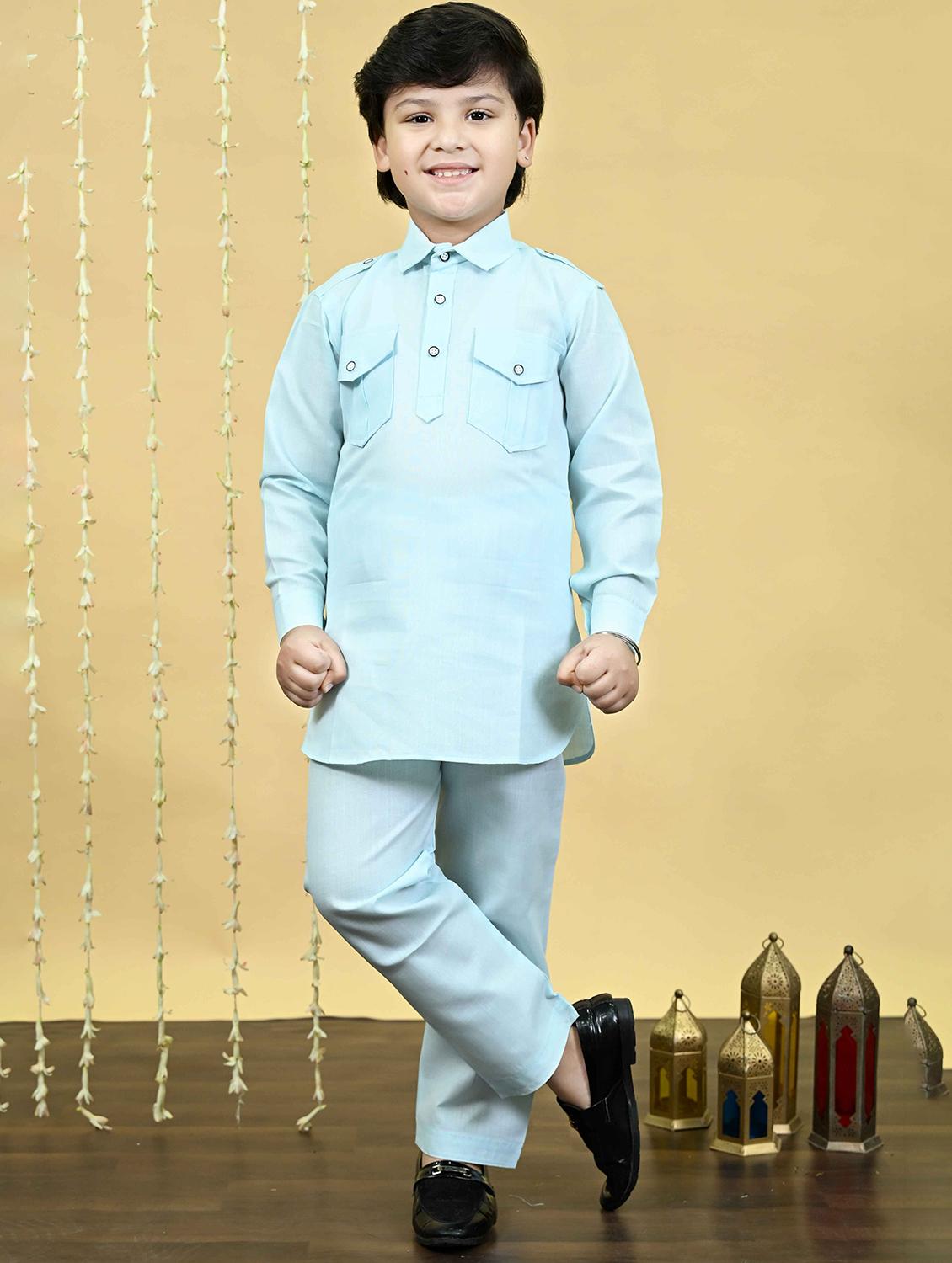 boys solid long sleeve kurta and pyjama set - 21935668 -  Zoom Image - 0