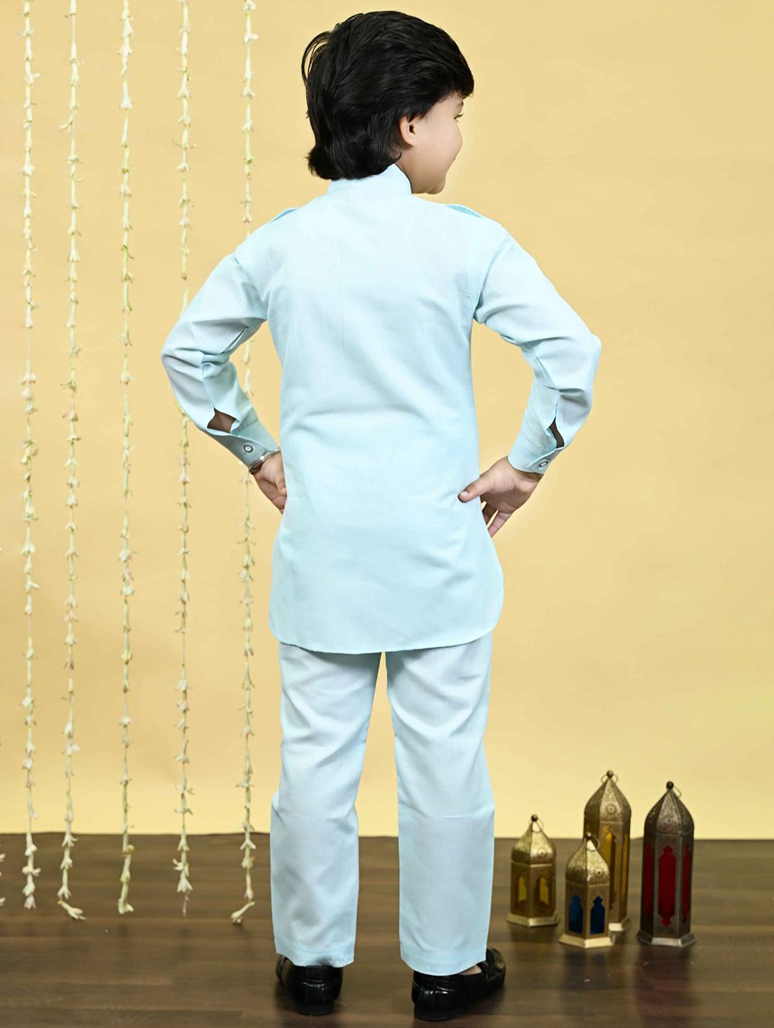 boys solid long sleeve kurta and pyjama set - 21935668 - Standard Image - 3