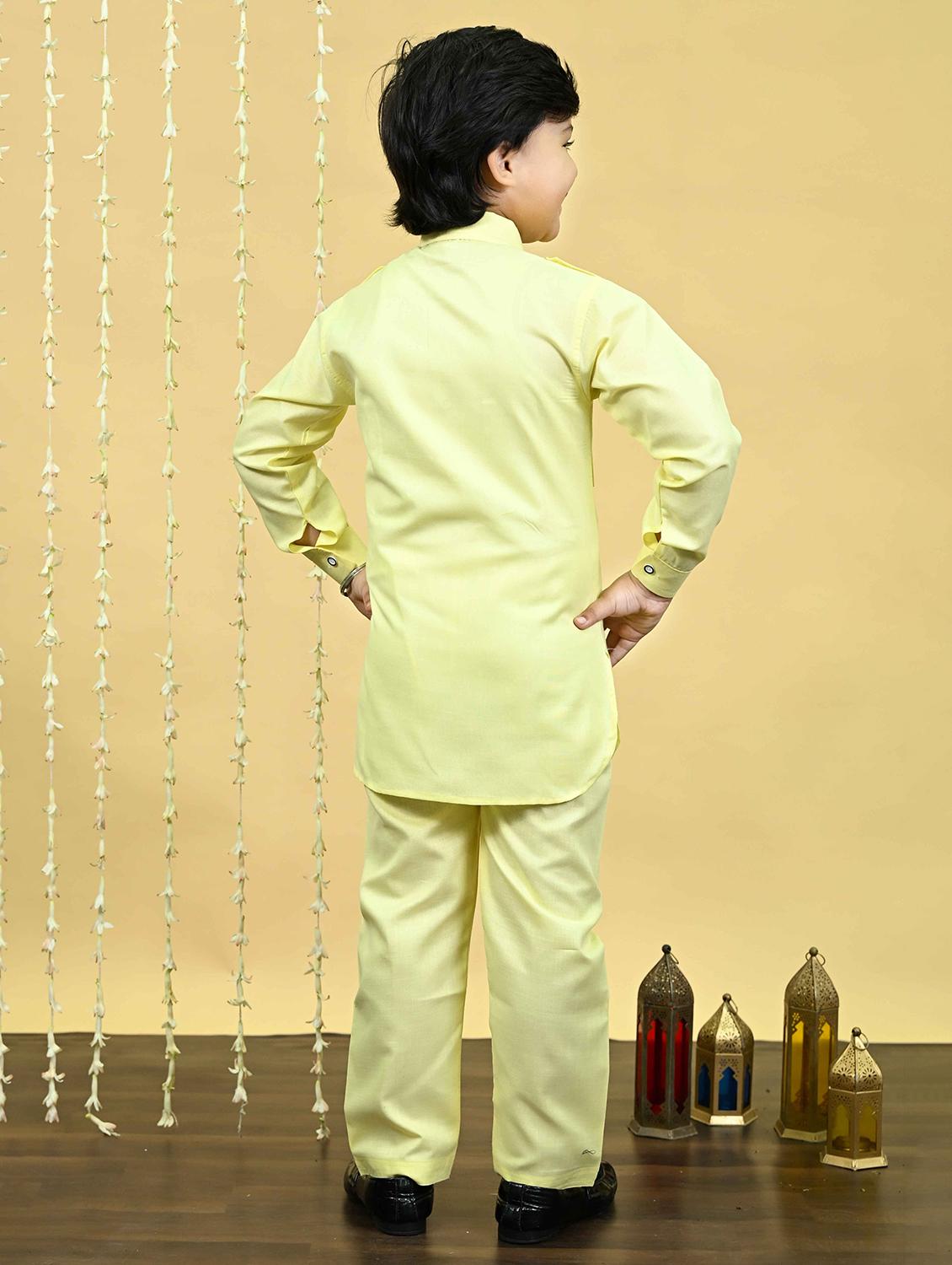 boys solid long sleeve kurta and pyjama set - 21935670 - Standard Image - 3