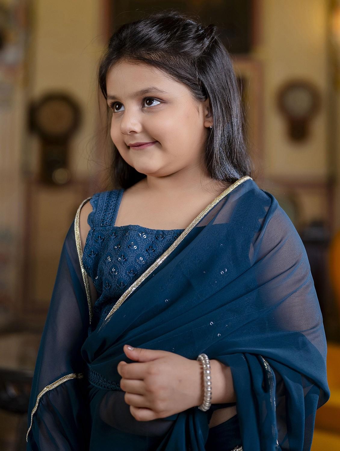 girls solid ruffled ready to wear saree - 21935694 - Standard Image - 5