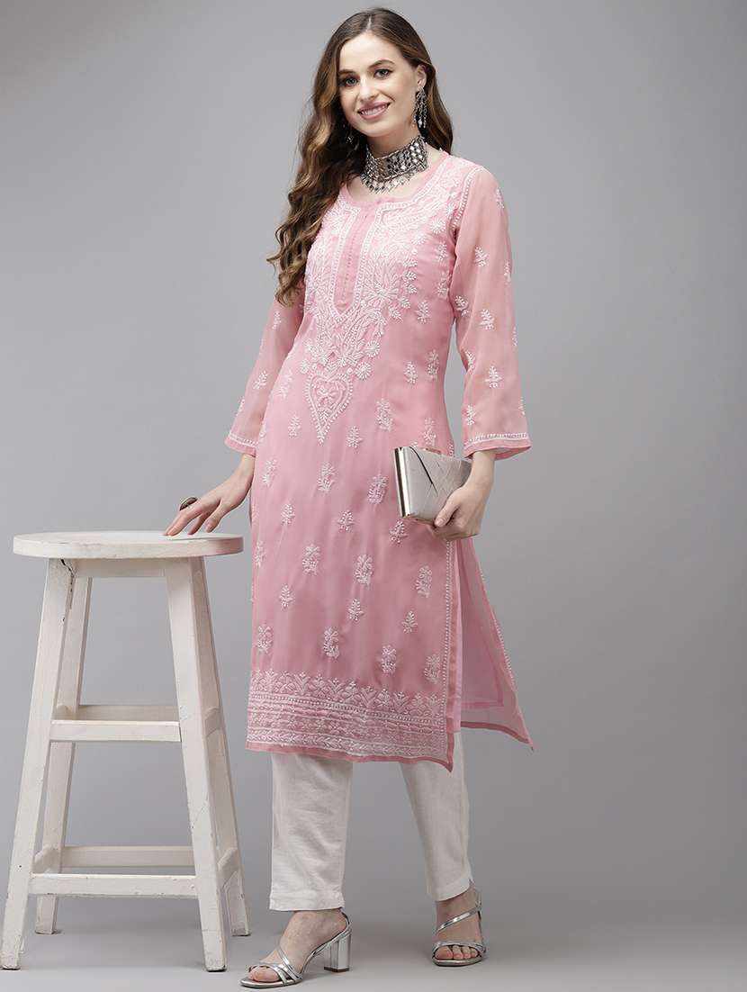 women chikankari long sleeve straight kurta - 21935848 -  Zoom Image - 0