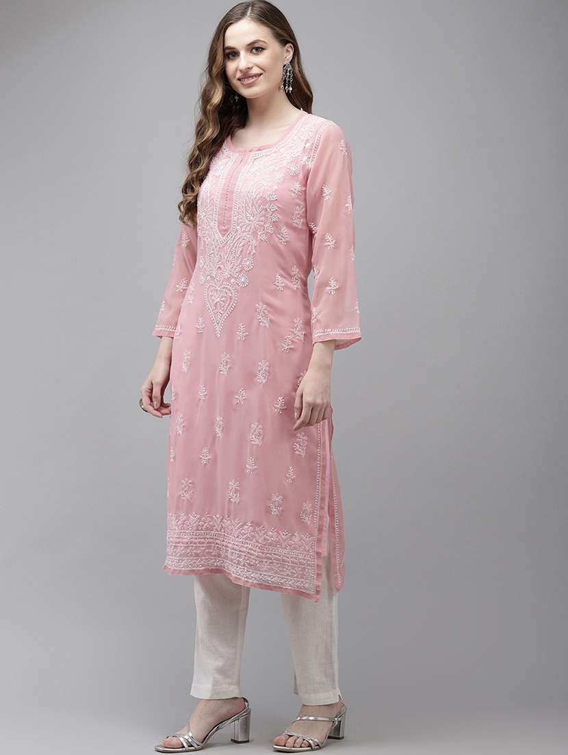 women chikankari long sleeve straight kurta - 21935848 -  Standard Image - 3