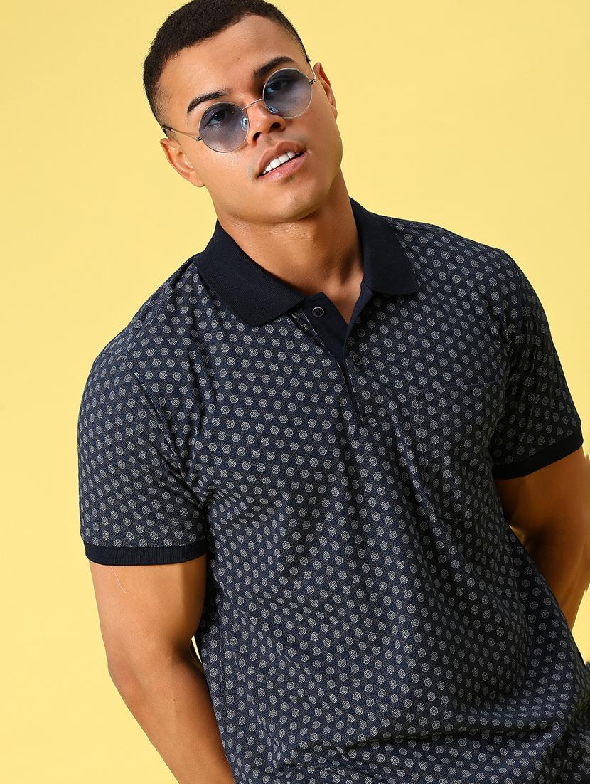 men printed short sleeve slim fit polo t-shirt