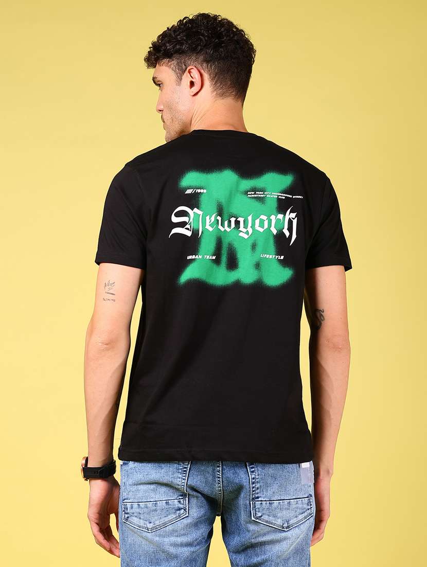 men front & back print round neck regular fit t-shirt - 21935859 -  Standard Image - 3