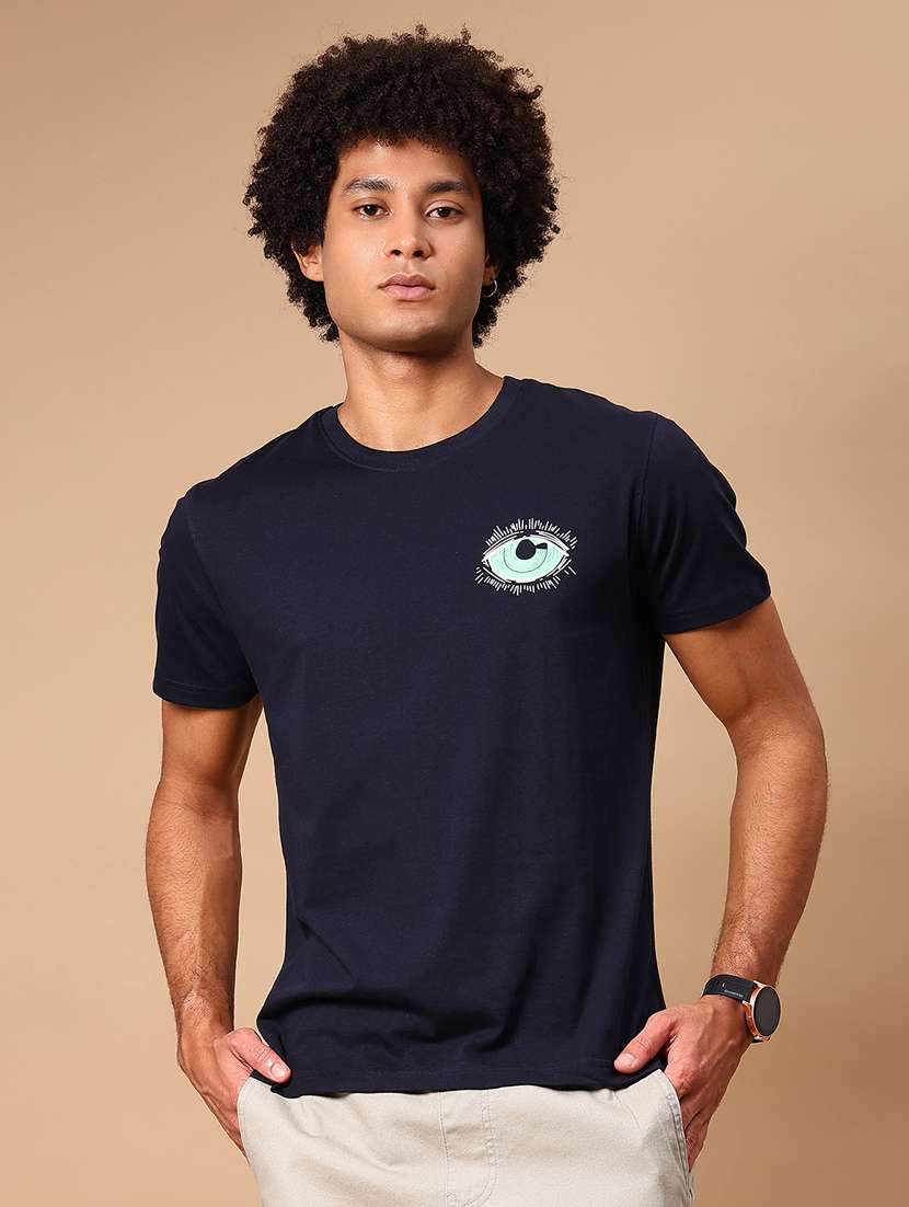 men front & back print round neck regular fit t-shirt