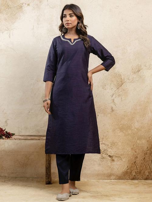 women three quarter sleeve straight kurta - 21935888 -  Standard Image - 0