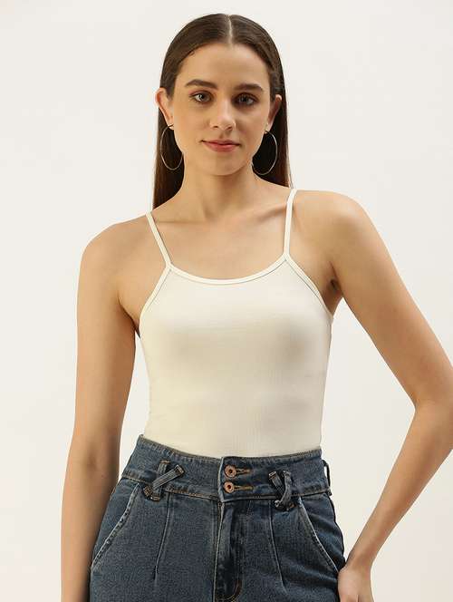 Women Solid Shoulder Strap Tank Top
