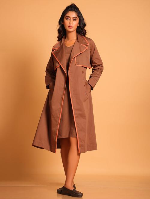 women brown solid long sleeve coat dress - 21935899 -  Standard Image - 0