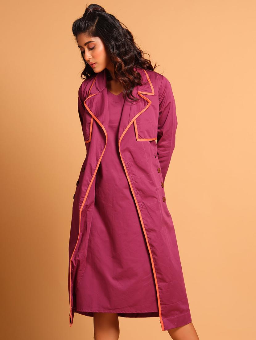 women purple solid long sleeve coat dress - 21935901 - Zoom Image - 0