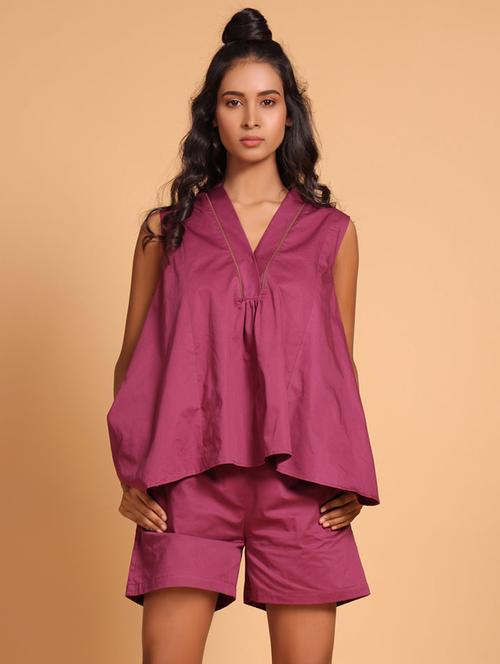 women purple solid sleeveless co-ord set - 21935905 - Standard Image - 0