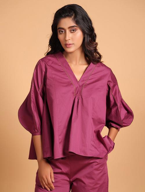 women purple solid top & trouser co-ord set - 21935908 -  Standard Image - 0