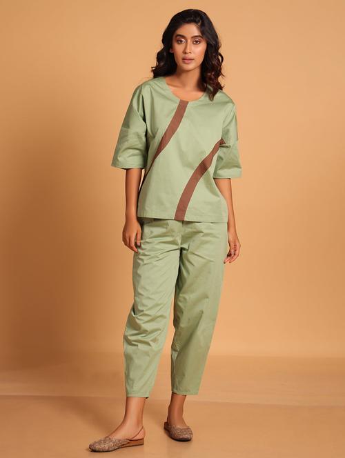 women neo mint color block top & trouser co-ord set - 21935911 - Standard Image - 0