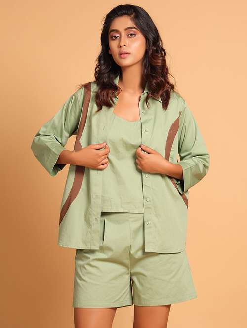 women neo mint color block shirt & shorts co-ord set - 21935913 - Standard Image - 0