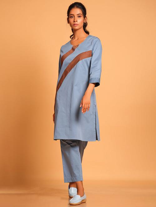women three quarter sleeve kurta pant set - 21935915 - Standard Image - 0