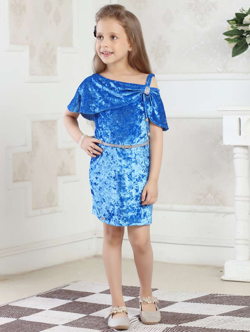 girls solid asymmetric neck bodycon dress