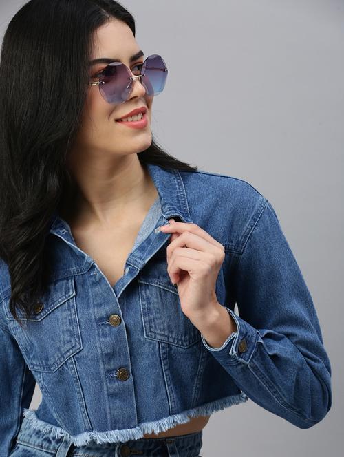 women blue solid long sleeve denim jacket - 21935946 - Standard Image - 0