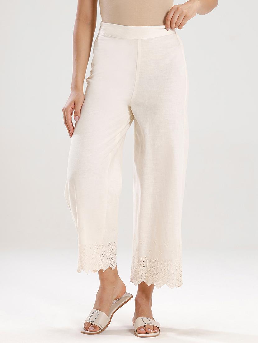 off white solid mid rise straight palazzo - 21935968 - Zoom Image - 0