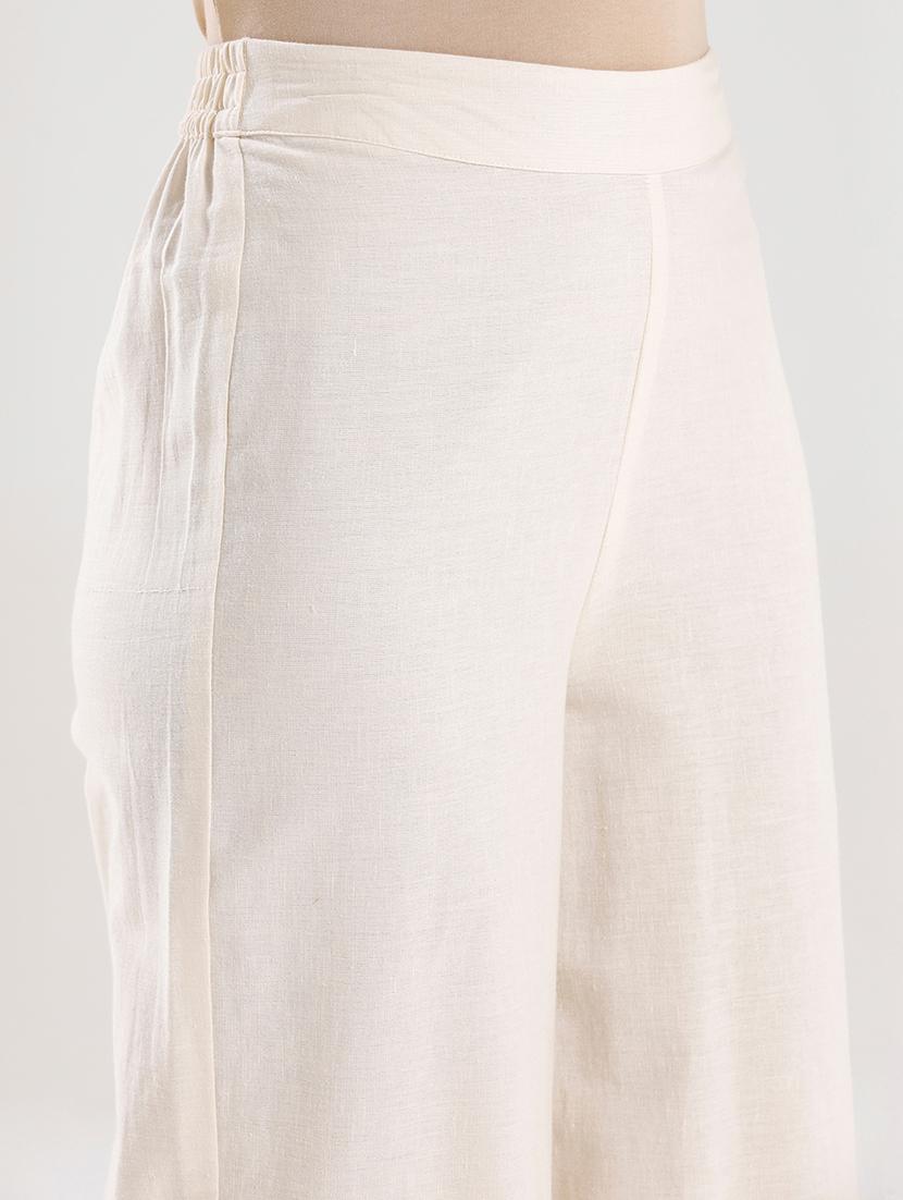 off white solid mid rise straight palazzo - 21935968 - Standard Image - 3