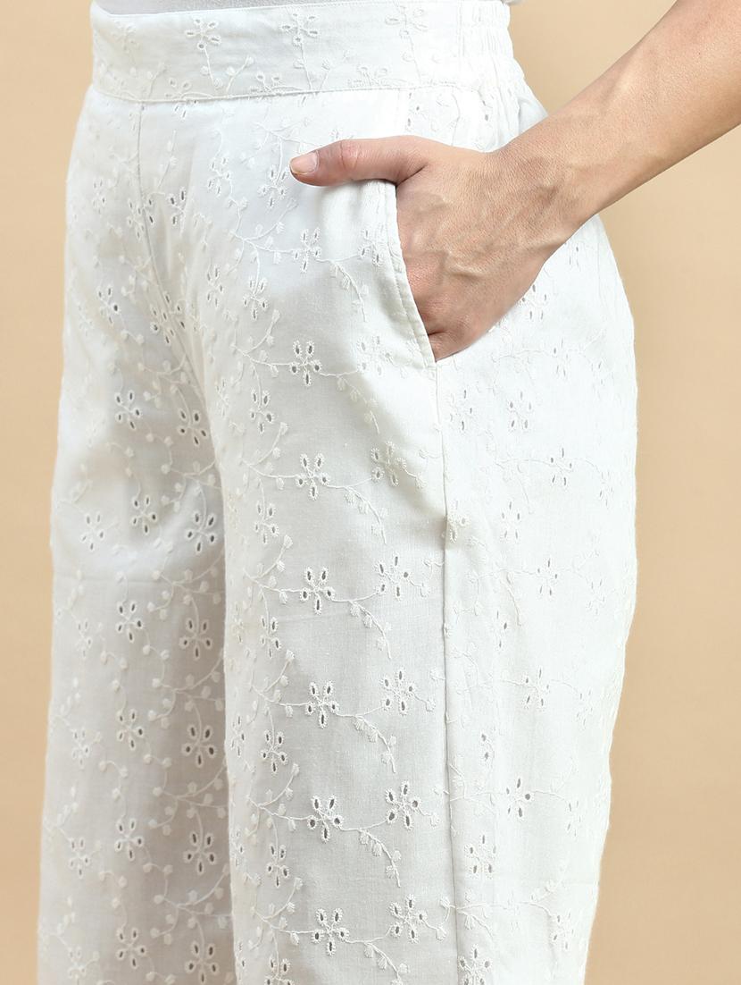 women white solid mid rise straight fit palazzo - 21935971 - Standard Image - 3