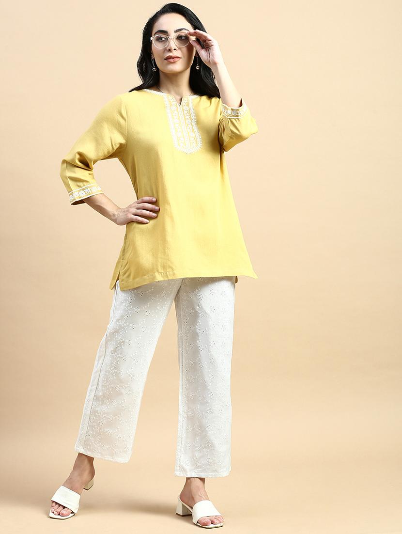 women white solid mid rise straight fit palazzo - 21935971 - Standard Image - 5