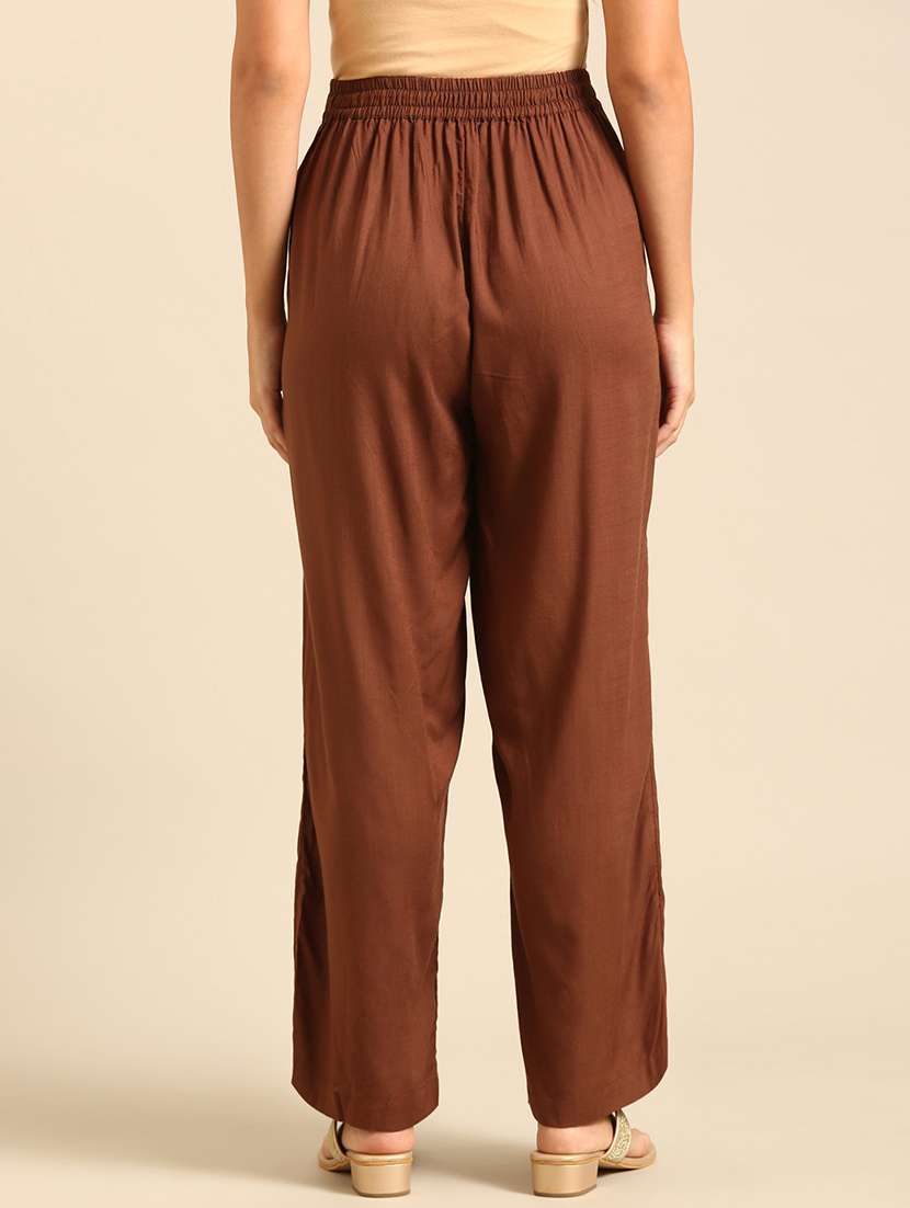 women brown solid mid rise straight palazzo - 21935973 -  Standard Image - 3