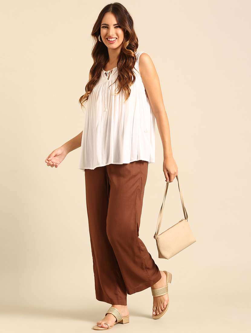 women brown solid mid rise straight palazzo - 21935973 -  Standard Image - 5