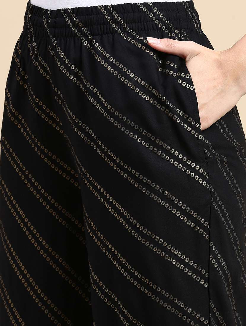 women black straiped mid rise straight pant - 21935978 -  Standard Image - 5