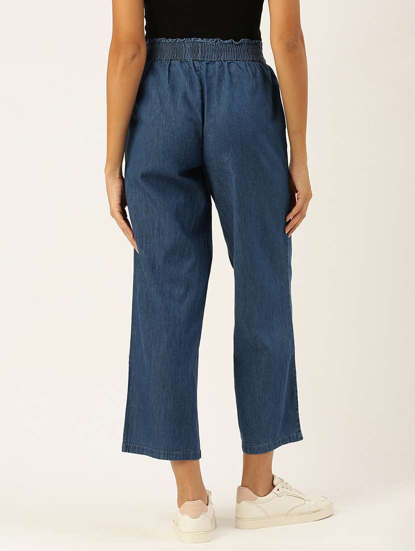 women solid high rise straight fit denim trouser - 21935984 - Standard Image - 3