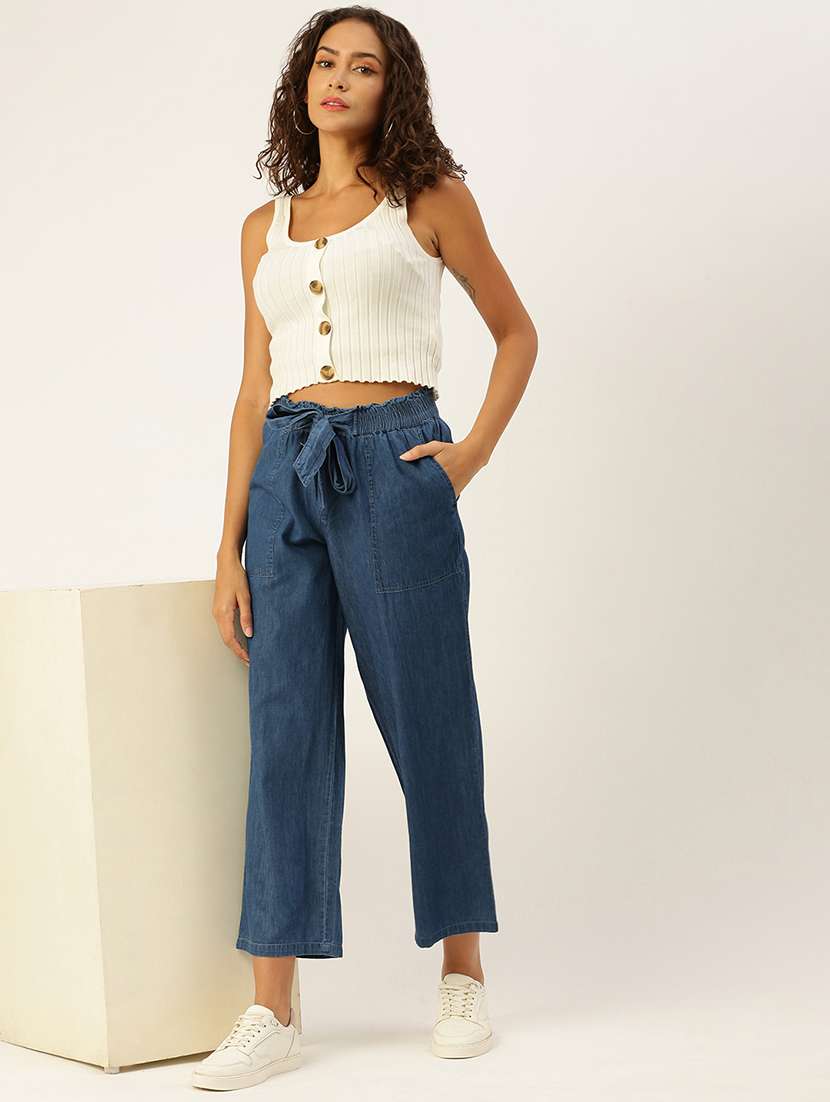 women solid high rise straight fit denim trouser - 21935984 - Standard Image - 5