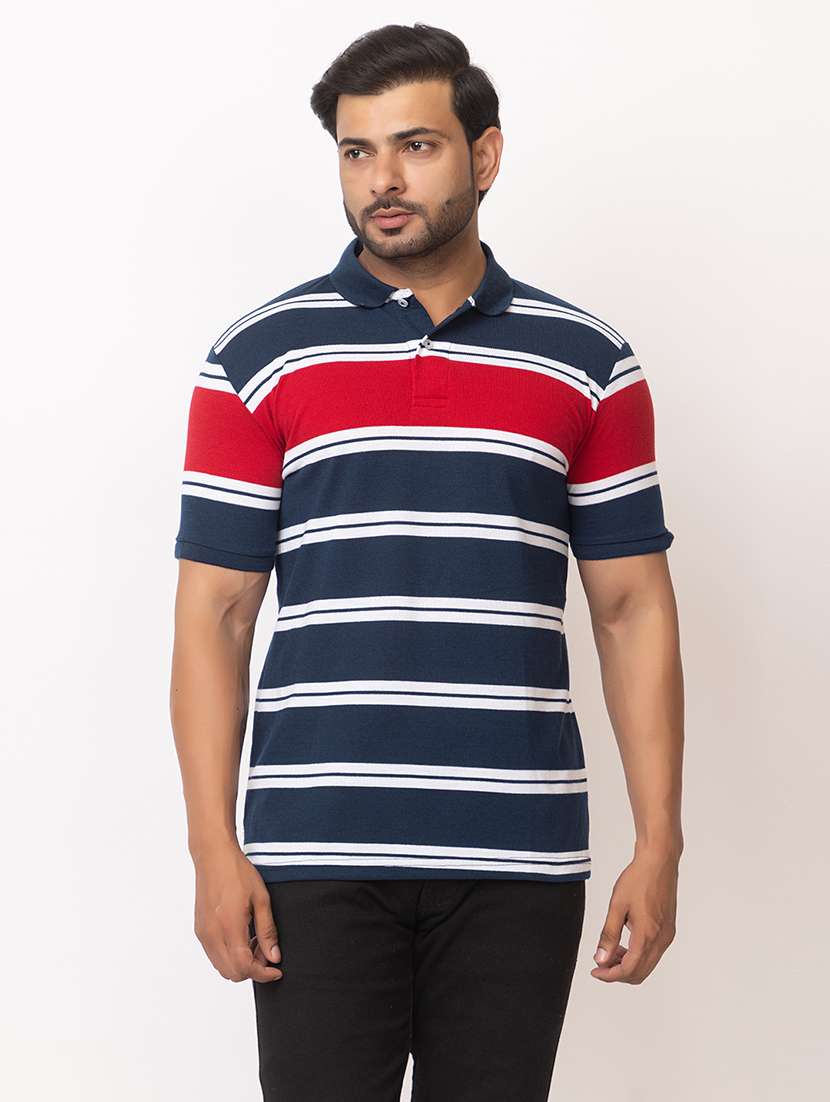 men striped short sleeve regular fit polo t-shirt