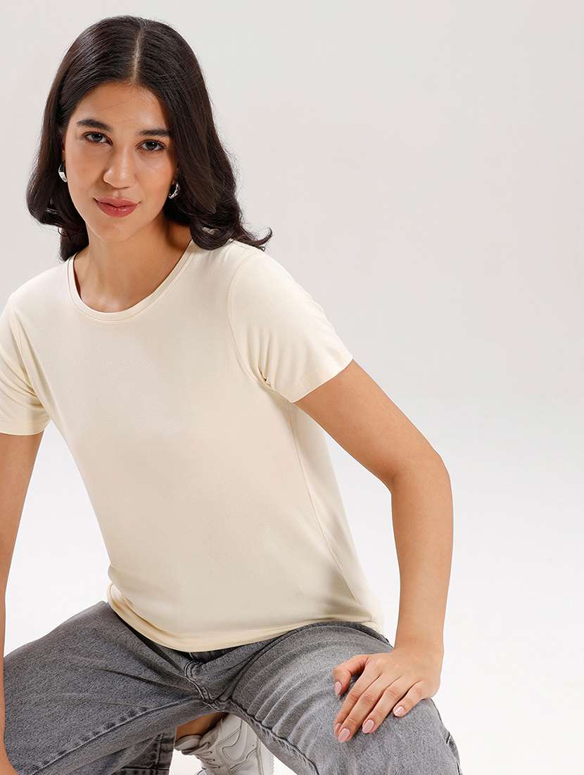 women solid short sleeve regular fit t-shirt