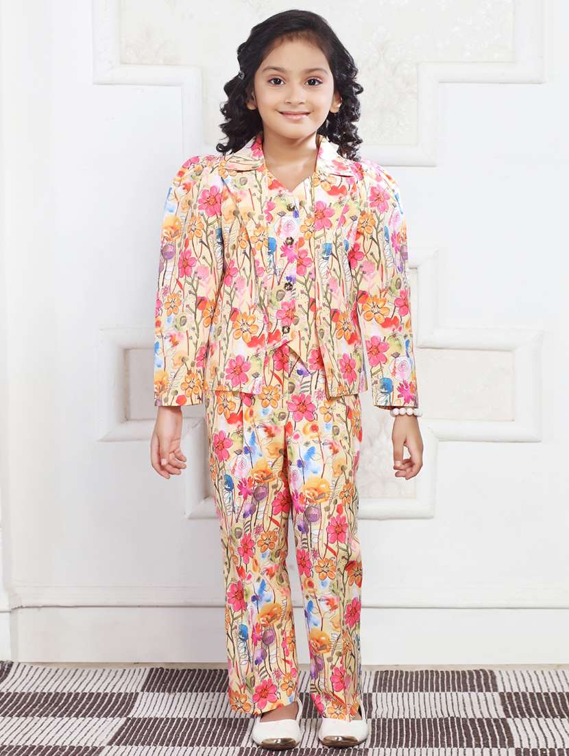girls floral printed top & trouser co-ord set