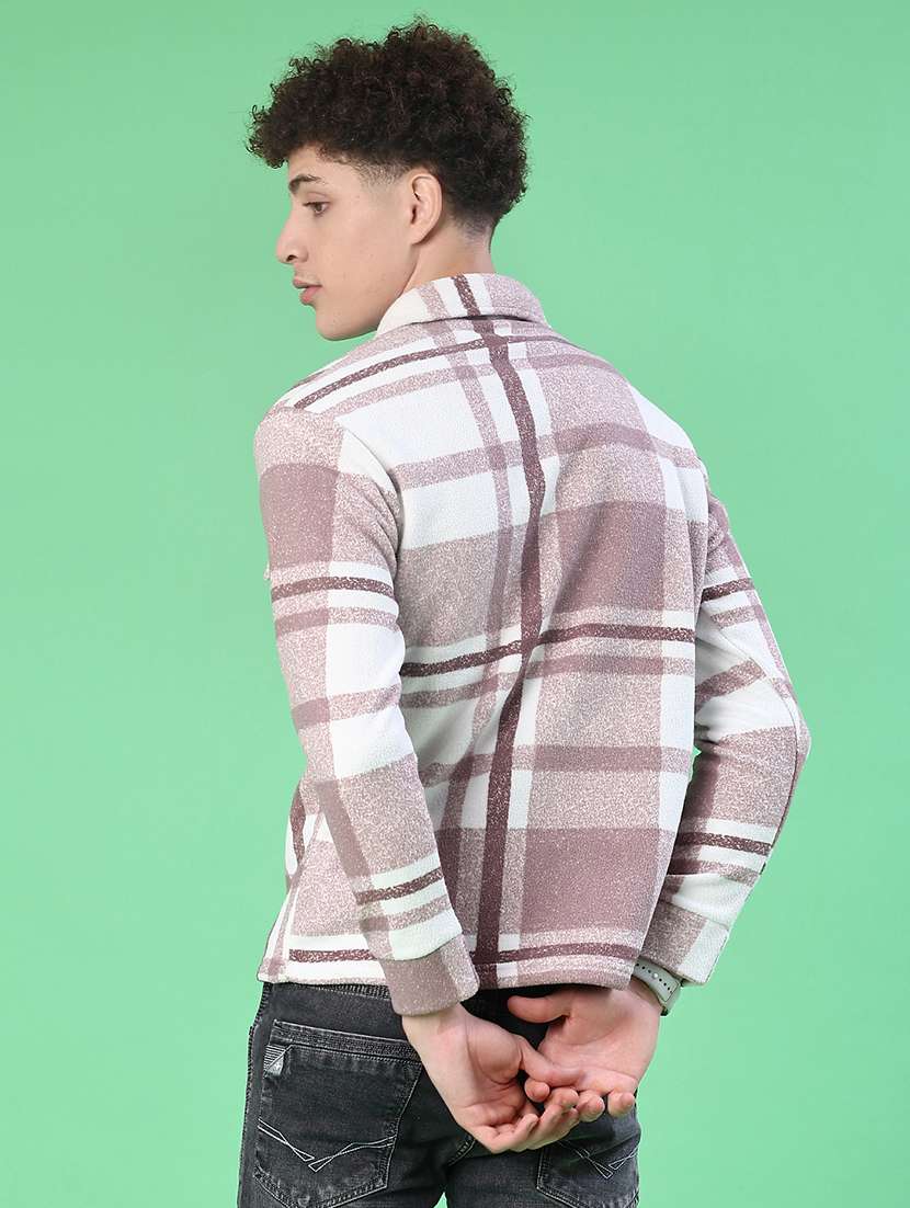 men checkered collared long sleeve shacket - 21936119 -  Standard Image - 3