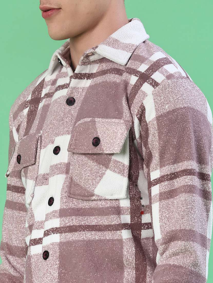 men checkered collared long sleeve shacket - 21936119 -  Standard Image - 5