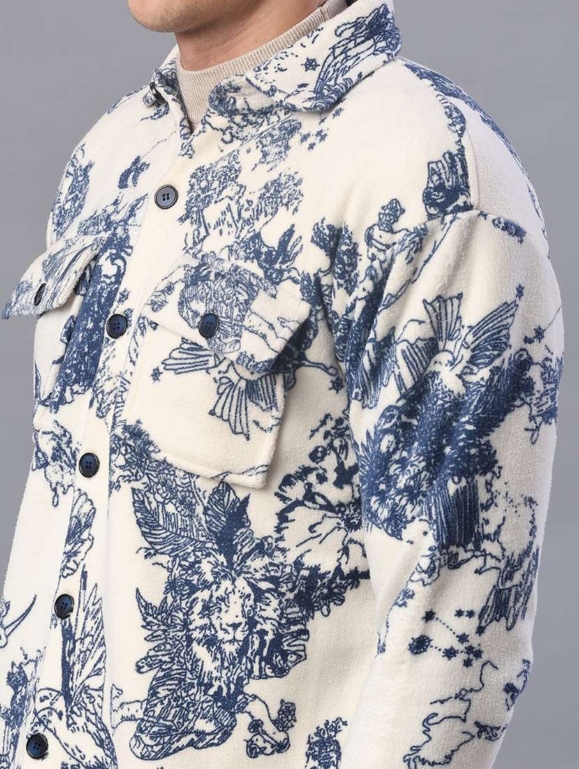 men printed collared long sleeve shacket - 21936122 -  Standard Image - 5