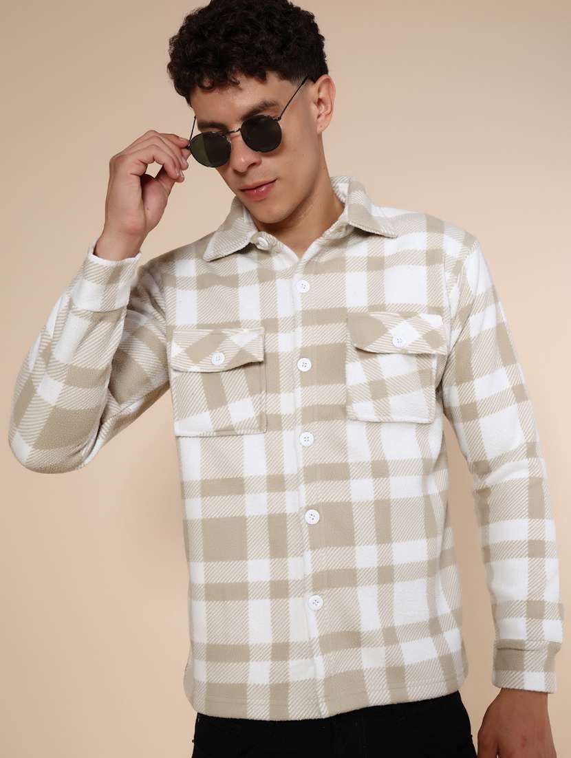 men checkered long sleeve regualr fit shacket