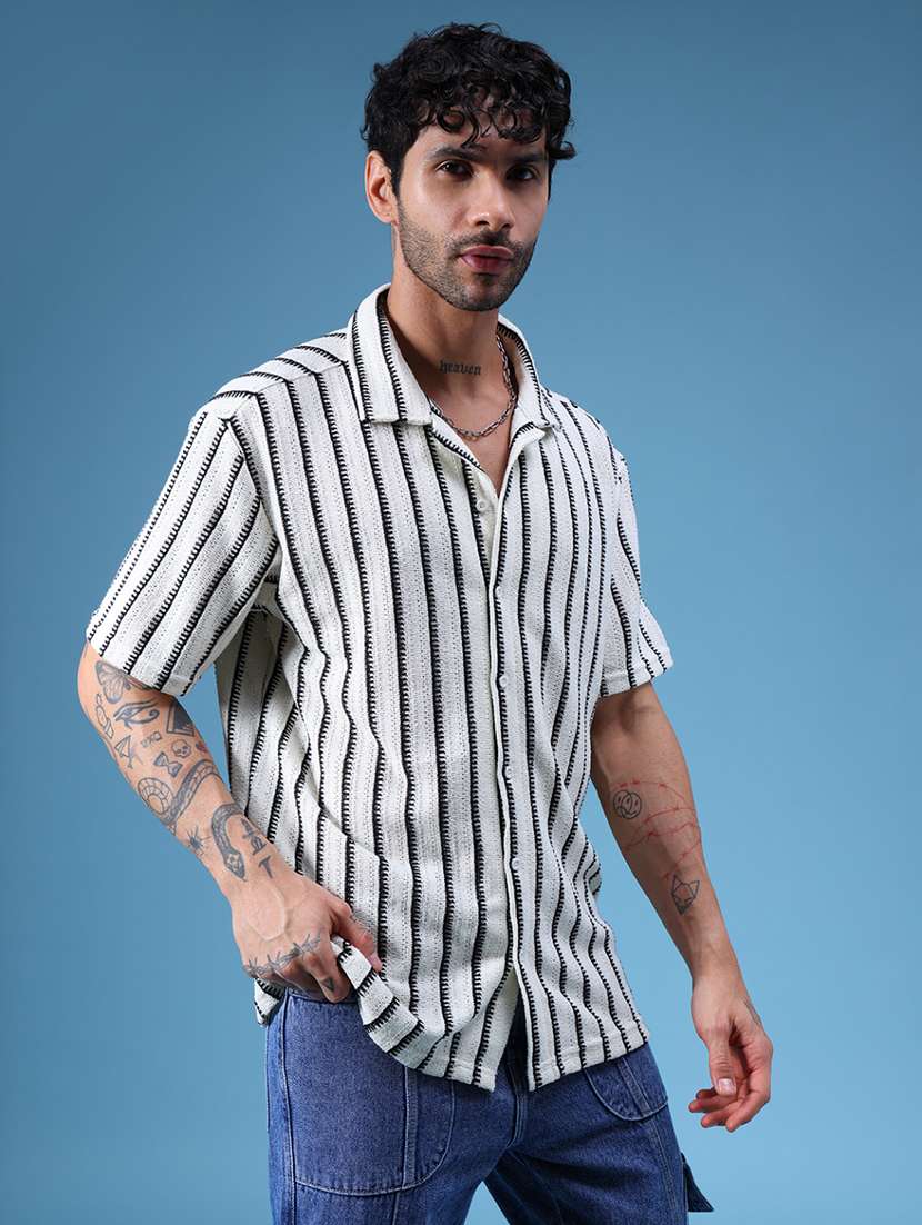 men striped short sleeve regular fit casual shirt - 21936150 -  Standard Image - 3
