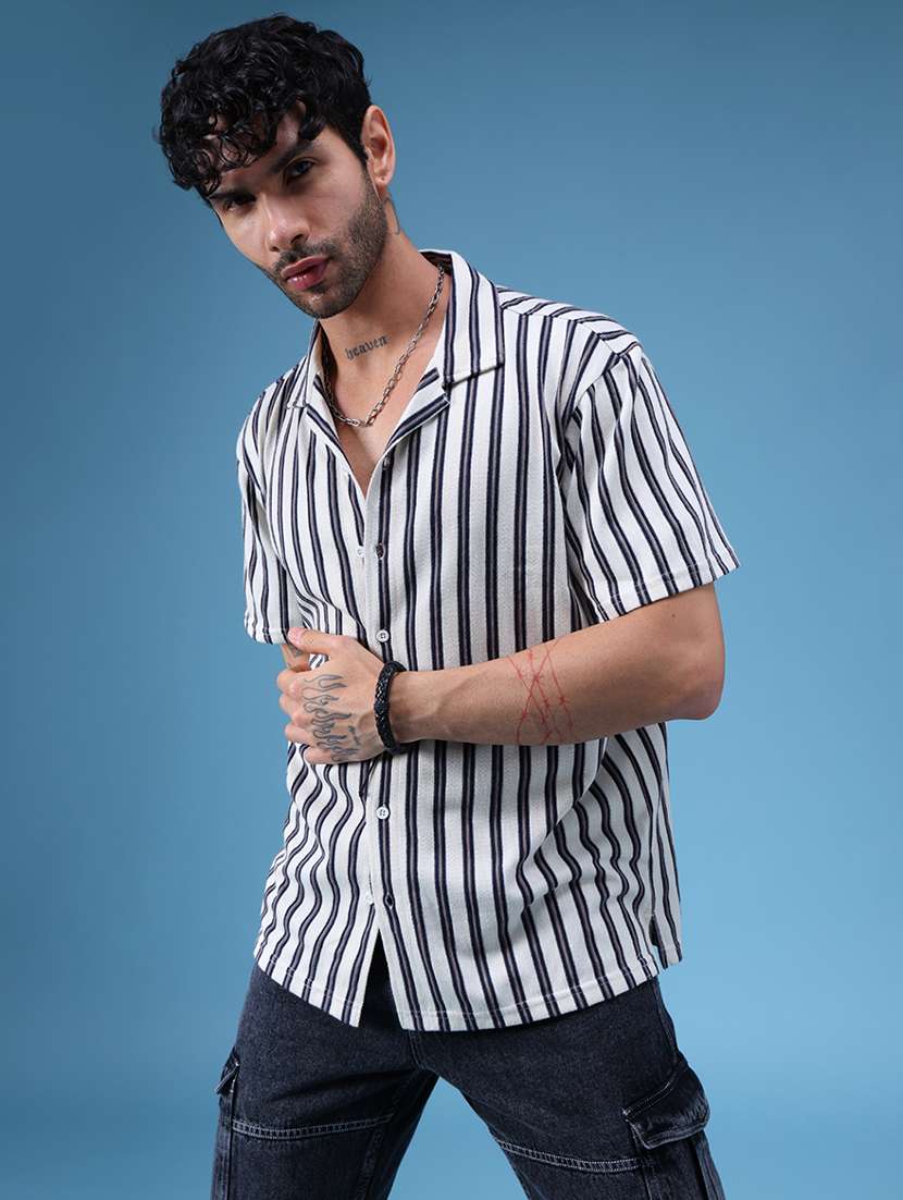 men striped short sleeve regular fit casual shirt