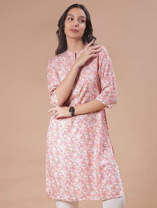 women three quarter sleeve straight kurta - 21936228 -  Standard Image - 0