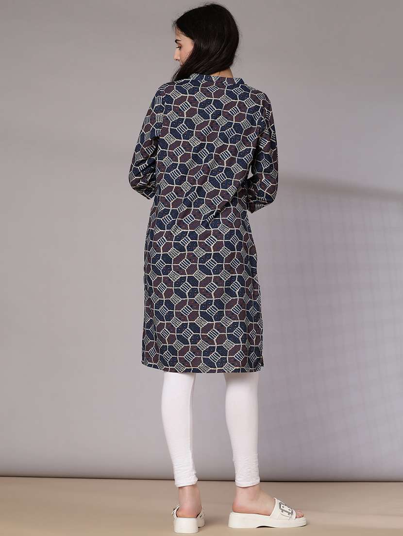 women printed three quarter sleeve straight kurta - 21936230 -  Standard Image - 3