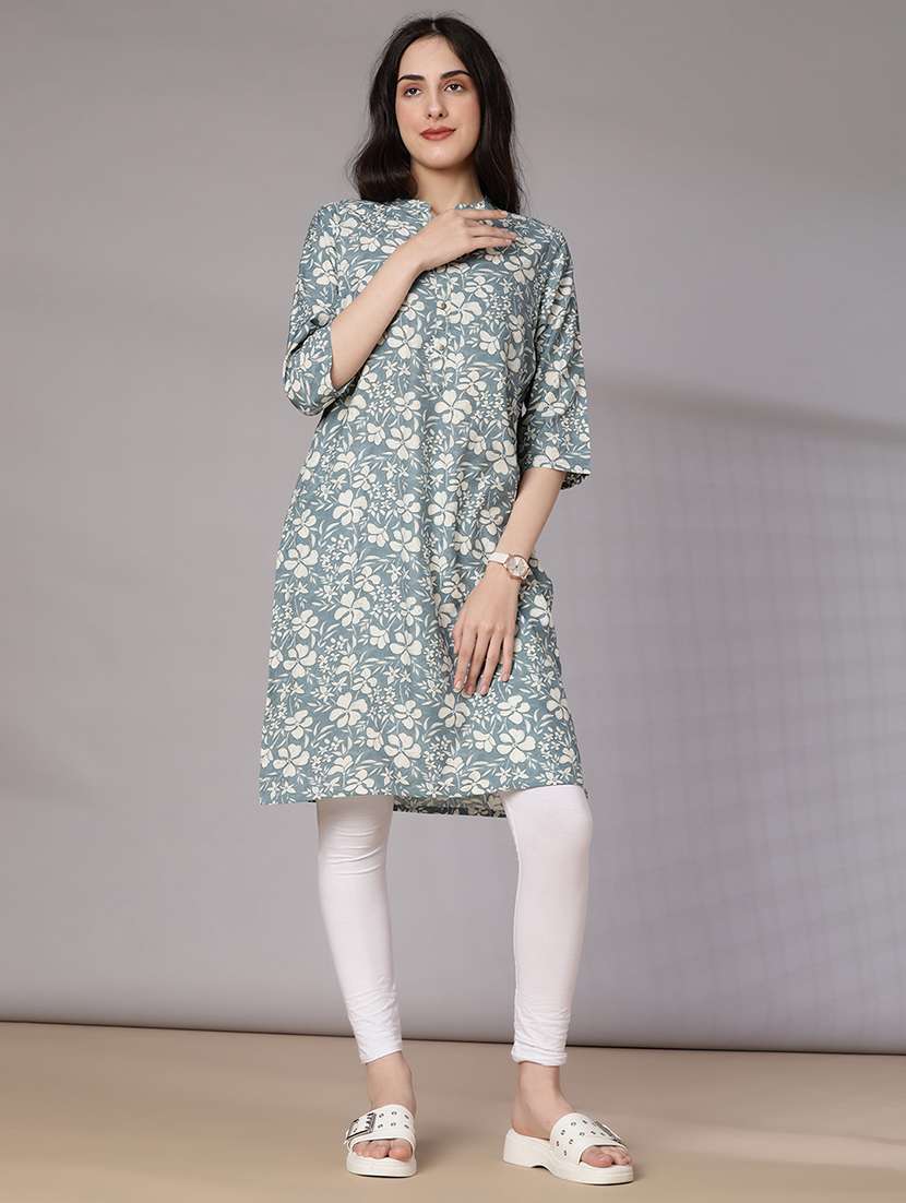 women floral printed three quarter sleeve straight kurta - 21936232 -  Zoom Image - 0