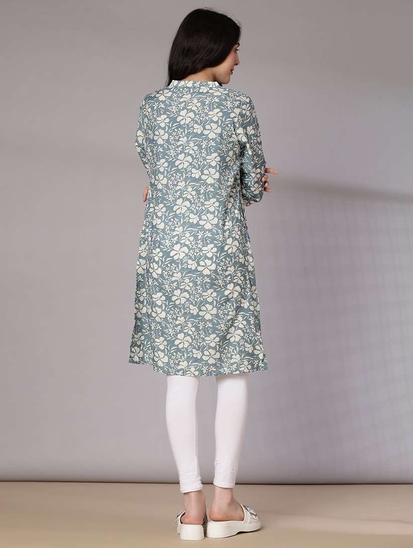 women floral printed three quarter sleeve straight kurta - 21936232 -  Standard Image - 3