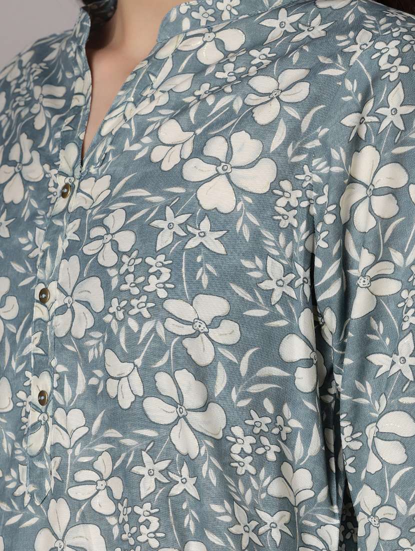 women floral printed three quarter sleeve straight kurta - 21936232 -  Standard Image - 5