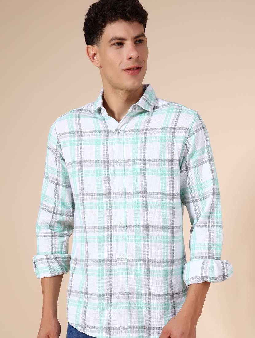 men checkered collared long sleeve shirt