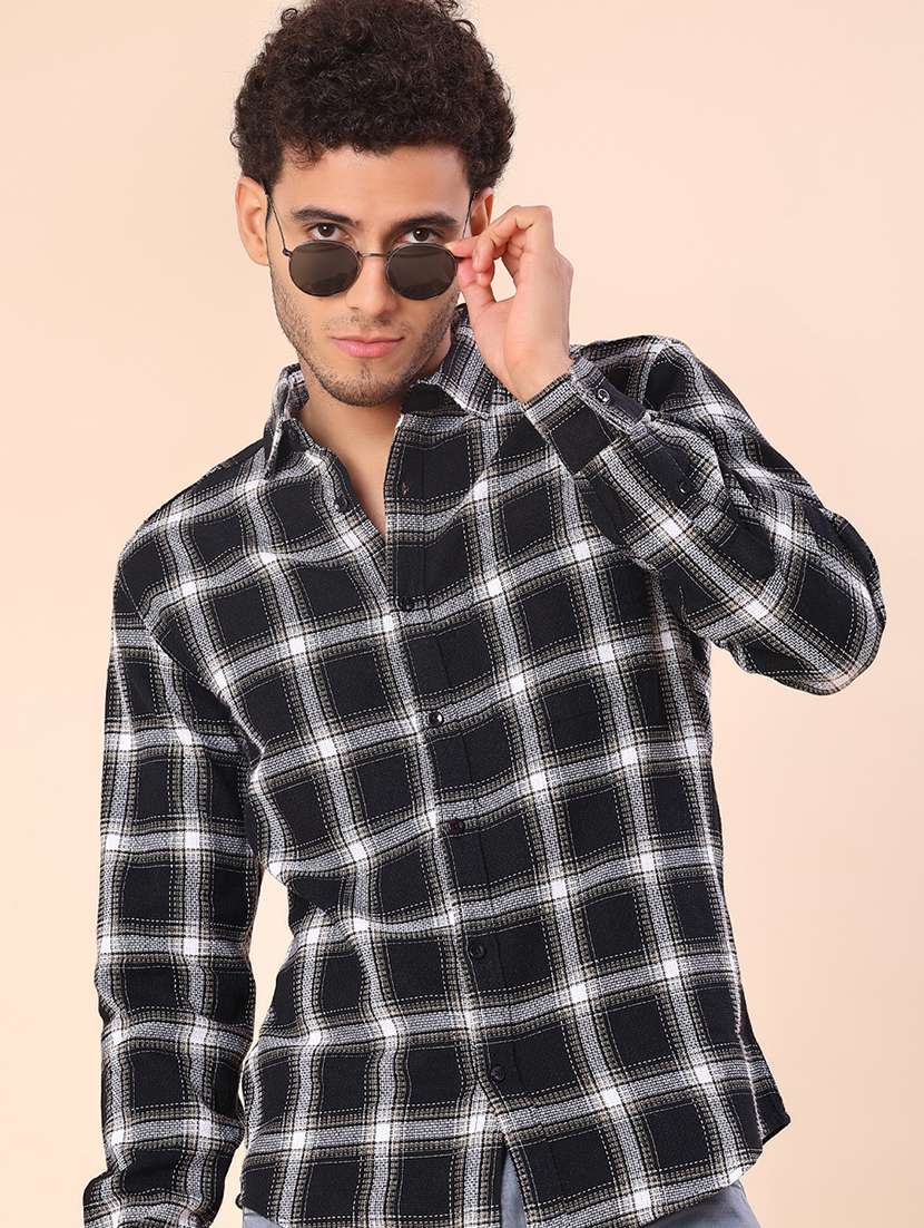 men checkered long sleeve regular fit casual shirt