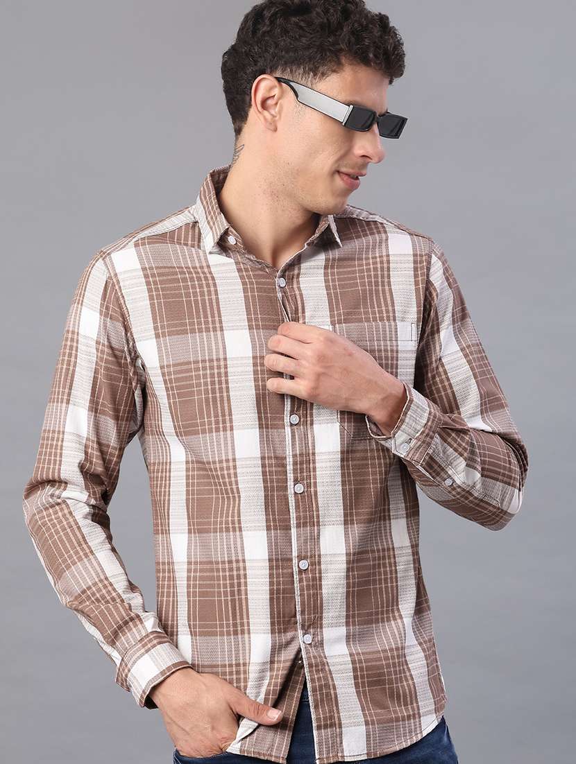 men checkered long sleeve regualr fit casual shirt
