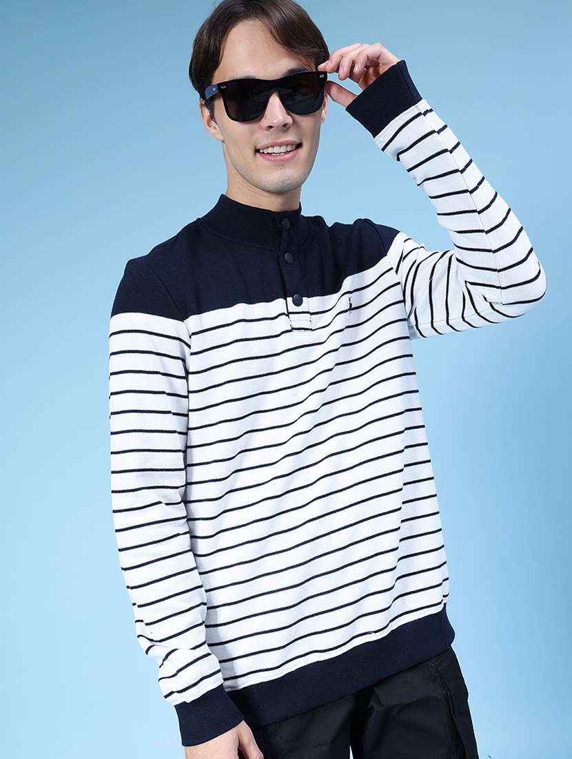 men striped long sleeve regular fit pullover