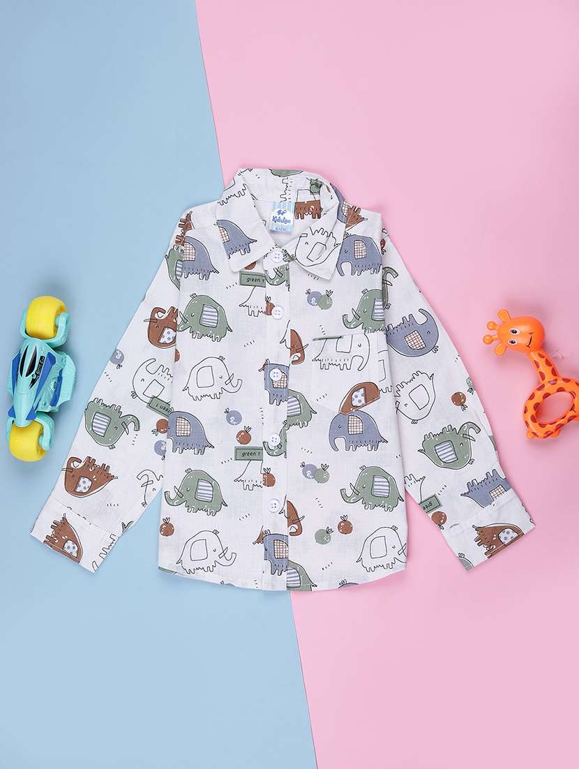 boys printed collared long sleeve shirt