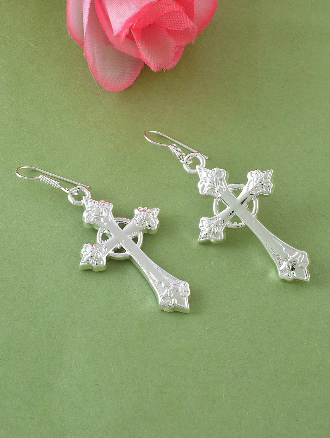 women silver tone cross drop earrings - 21936718 - Zoom Image - 0