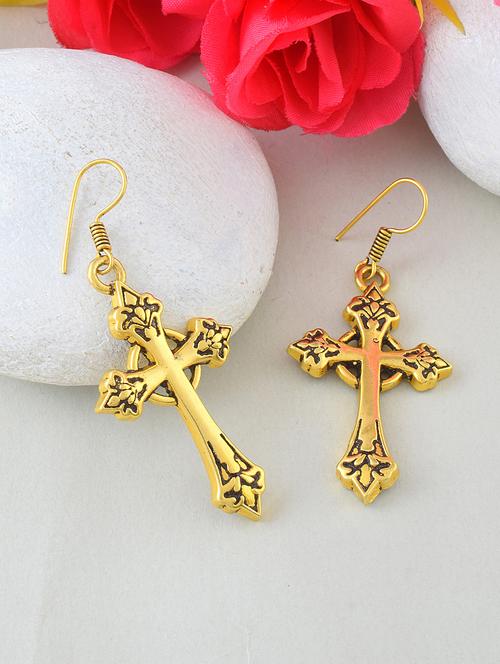 women gold tone cross drop earrings - 21936719 -  Standard Image - 0